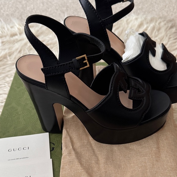 Gucci Black Leather Platform Heels size 36 ✨NEW✨ - Picture 3 of 10